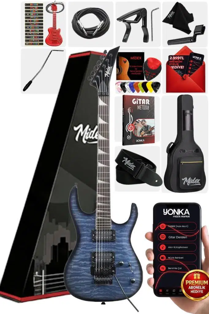 Midex Crade Blue Rosewood Klavye Super Strat Kasa HH Yüksek Kaliteli Elektro Gitar
