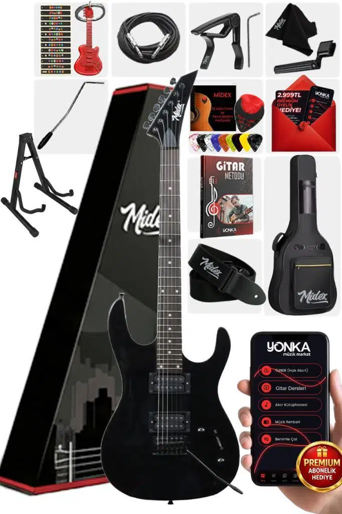 Midex Crade-ST Black Rosewood Klavye Super Strat Kasa HH Yüksek Kaliteli Elektro Gitar
