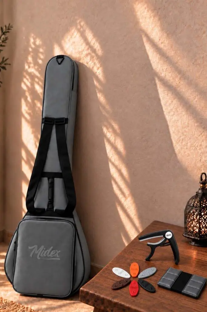Midex CS-107 Kısa Sap Saz Bağlama Gigbag Çantası Kılıfı Kalın Soft Case (Kapo + 6 Adet Mızrap + Mızrap Cüzdanı)