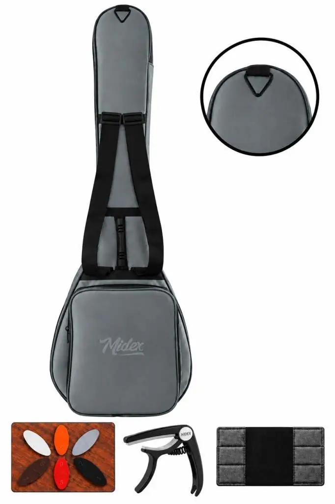 Midex CS-107 Kısa Sap Saz Bağlama Gigbag Çantası Kılıfı Kalın Soft Case (Kapo + 6 Adet Mızrap + Mızrap Cüzdanı)