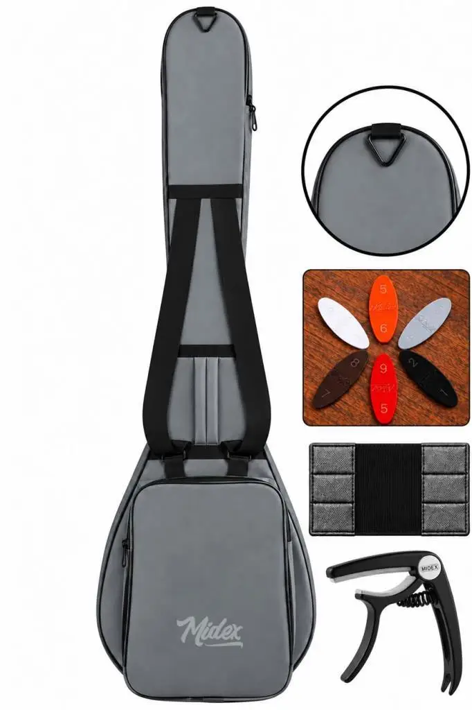Midex CS-122 Uzun Sap Saz Bağlama Gigbag Çantası Kılıfı Kalın Soft Case (Kapo + 6 Adet Mızrap + Mızrap Cüzdanı)