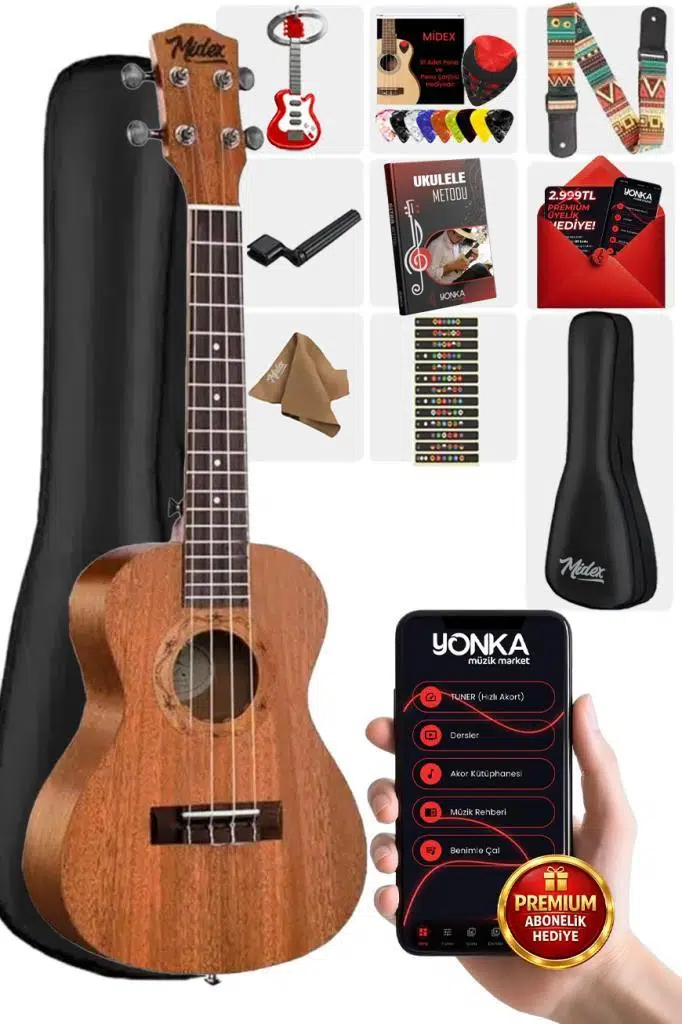 Midex CT-24M Set Maun Concert Ukulele (Capo Metod Nota Sticker Askı Pena) Midex CT-24M Set Maun Concert Ukulele (Capo Metod Nota Sticker Askı Pena)