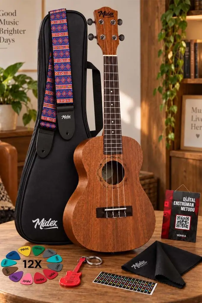 Midex CT-24M Set Maun Concert Ukulele (Nota Sticker Askı Pena)