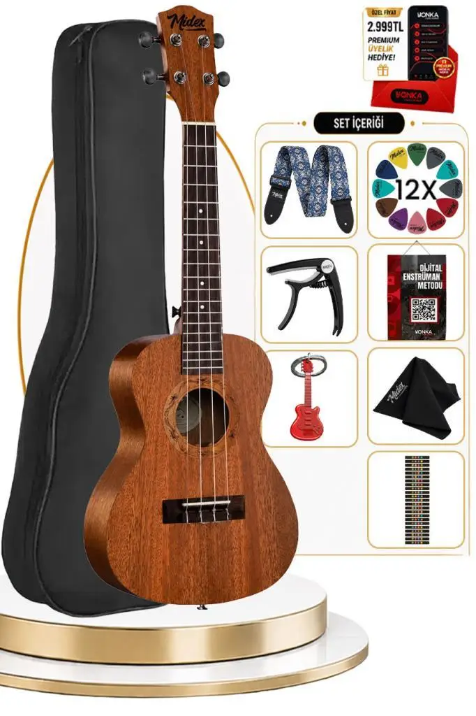 Midex CT-24MC Set Maun Concert Ukulele (Metod Nota Sticker Askı Pena)