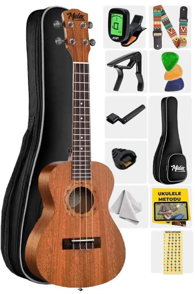 Midex CT-24MC Set Maun Concert Ukulele (Softcase Tuner Capo Metod Nota Sticker Askı Pena)