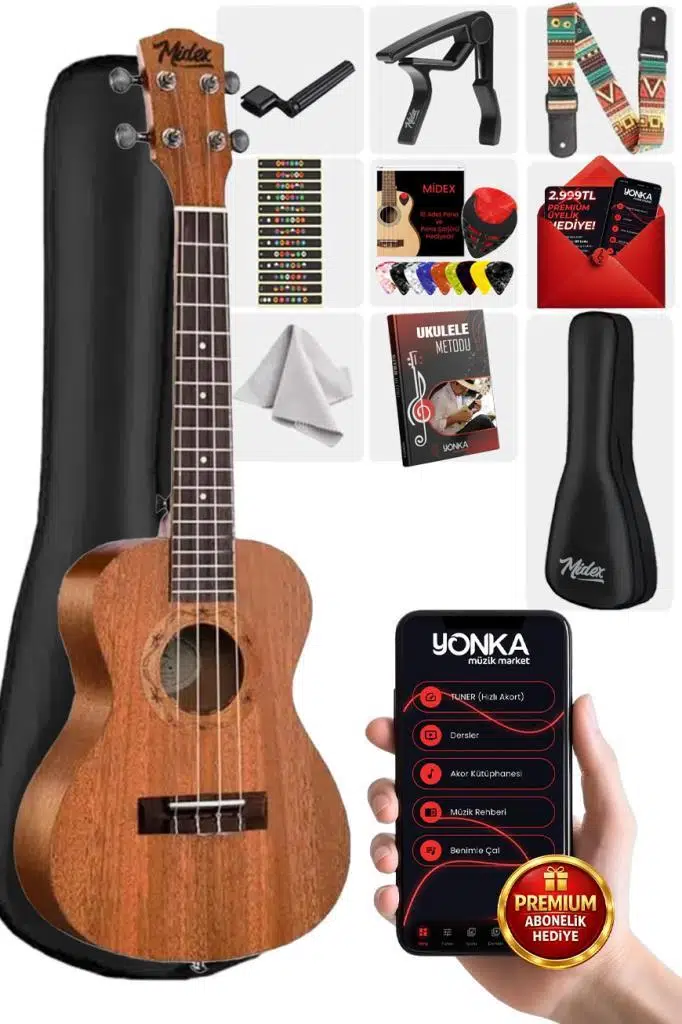 Midex CT-24MC Set Maun Concert Ukulele (Metod Nota Sticker Askı Pena)
