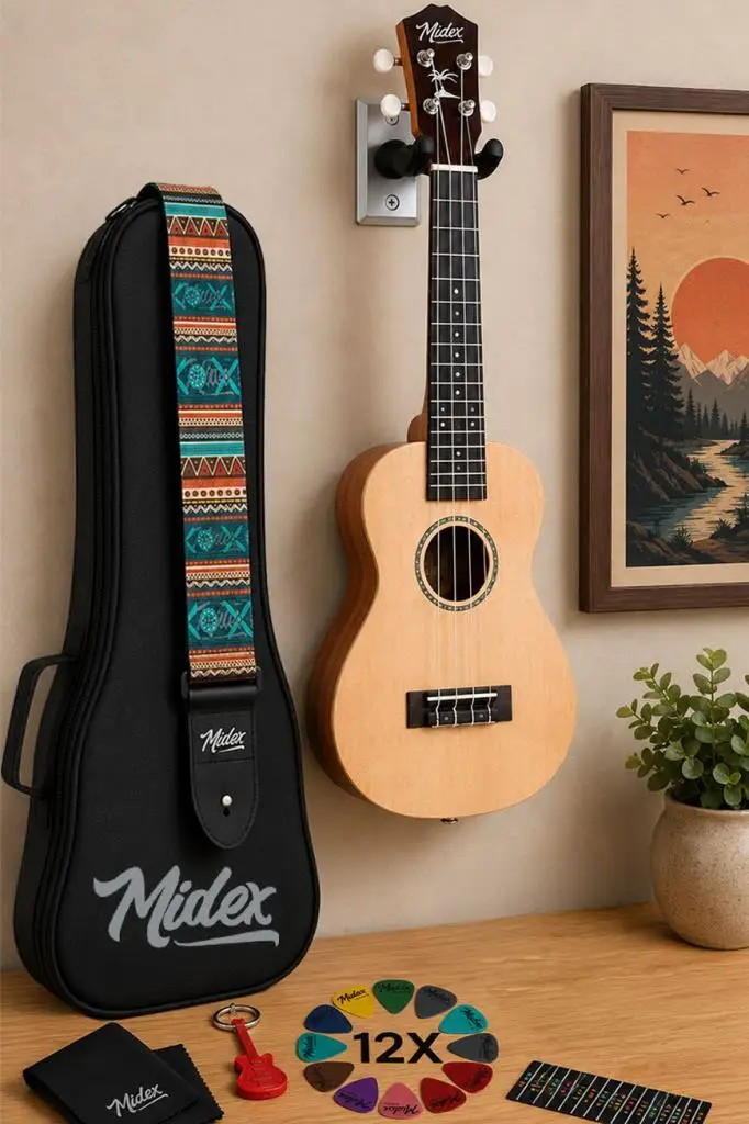 Midex CT-24NT Kaliteli Natural Concert Sedef İşlemeli Ukulele Seti