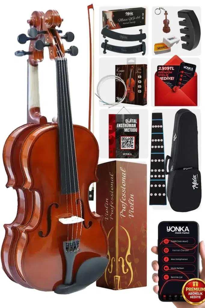Midex CVL-741-TYS Profesyonel 1/4 Çocuk Kemanı Seti 6-8 Yaş (Yastık Tel Çanta Yay Susturucu Reçine)