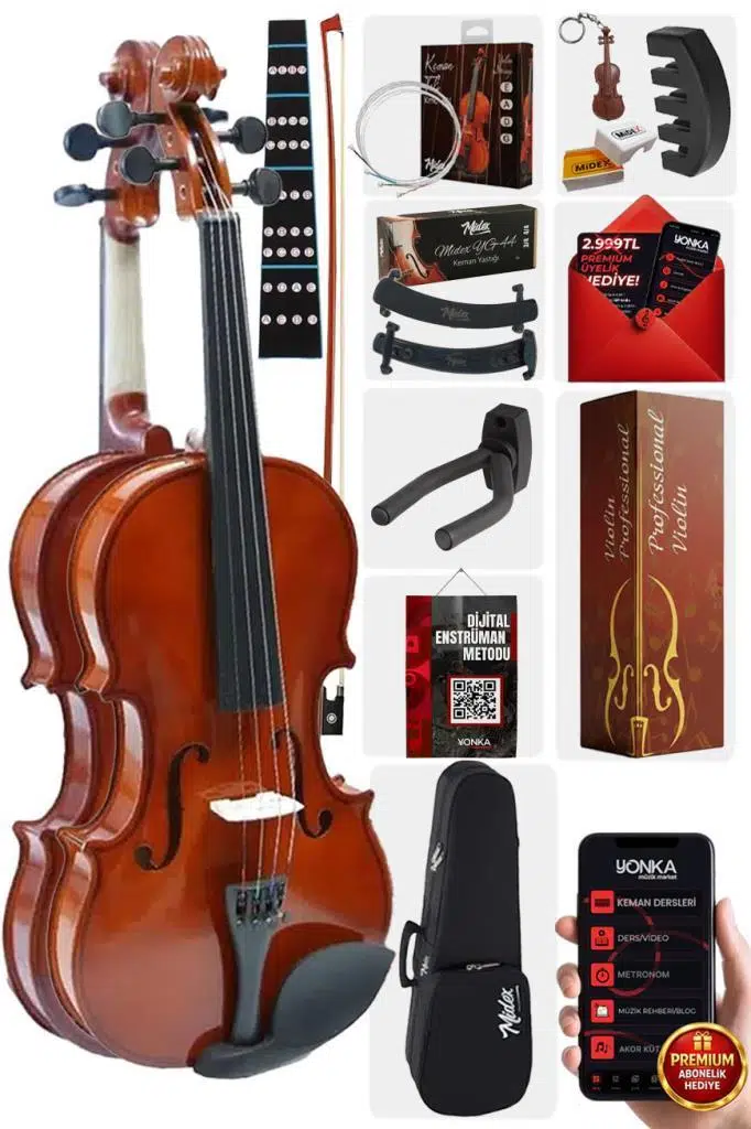 Midex CVL-743-PAK Full Set Çocuk Kemanı Keman 3/4 (Yastık Susturucu Çanta Yay Tel Reçine)