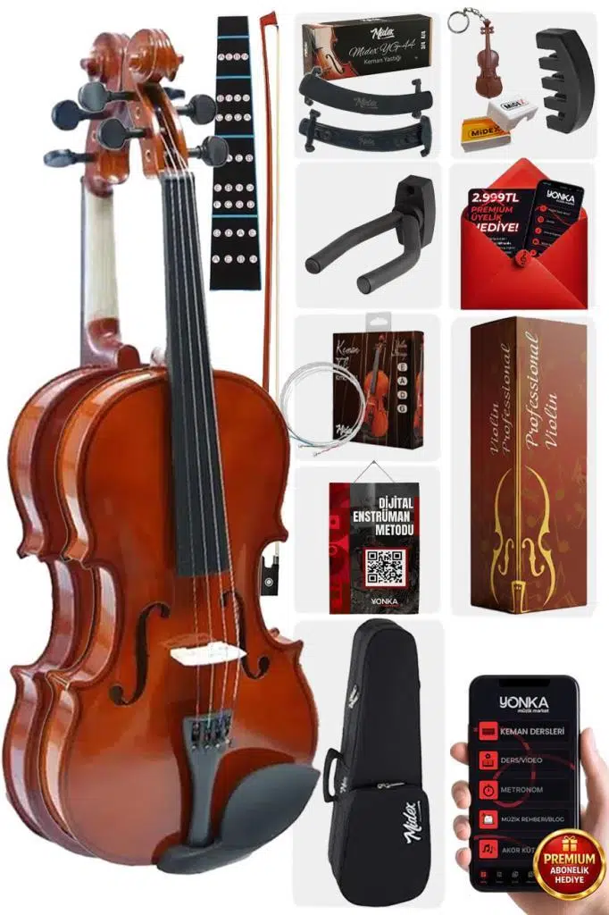 Midex CVL-744-PAK Profesyonel 4/4 Full Keman Seti (Yastık Tel Susturucu Reçine Çanta Yay) Midex CVL-744-PAK Profesyonel 4/4 Full Keman Seti (Yastık Tel Susturucu Reçine Çanta Yay)