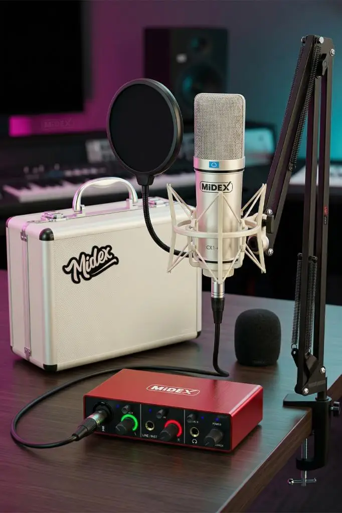Midex CX1-C Mikrofon GLX-500 Ses Kartı + Stand Pop Filtre Set
