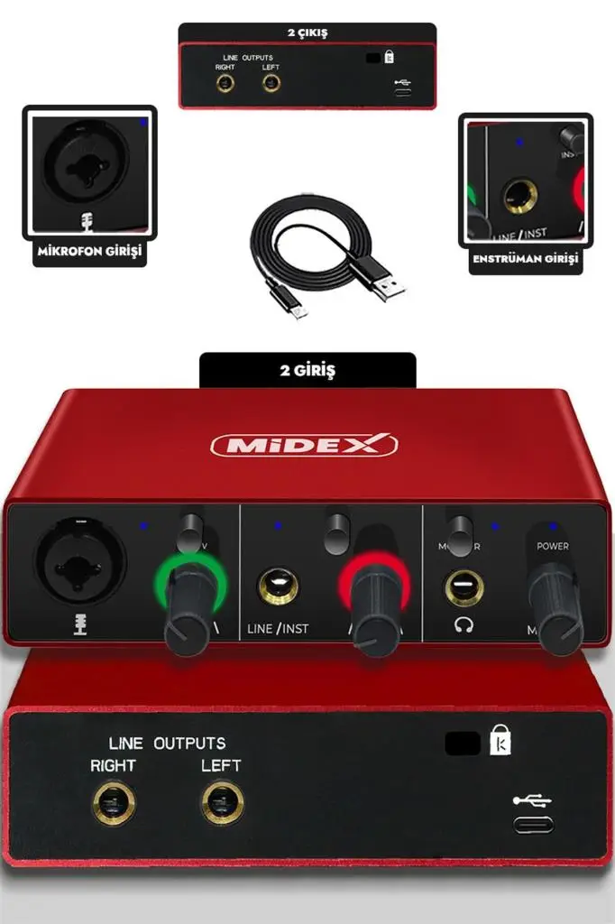 Midex CX1-C Mikrofon GLX-500 Ses Kartı + Stand Pop Filtre Set