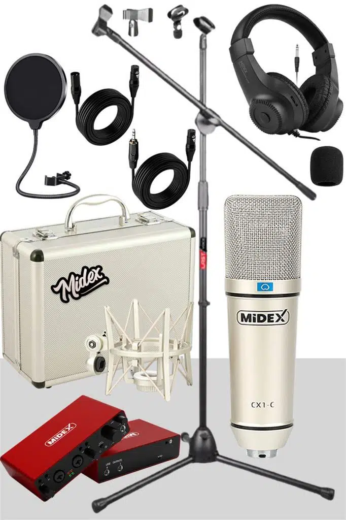 Midex CX1-C Mikrofon + GLX-800 + Kulaklık + MS06 Stand + Shock Mount Pop Filtre Set Midex CX1-C Mikrofon + GLX-800 + Kulaklık + MS06 Stand + Shock Mount Pop Filtre Set