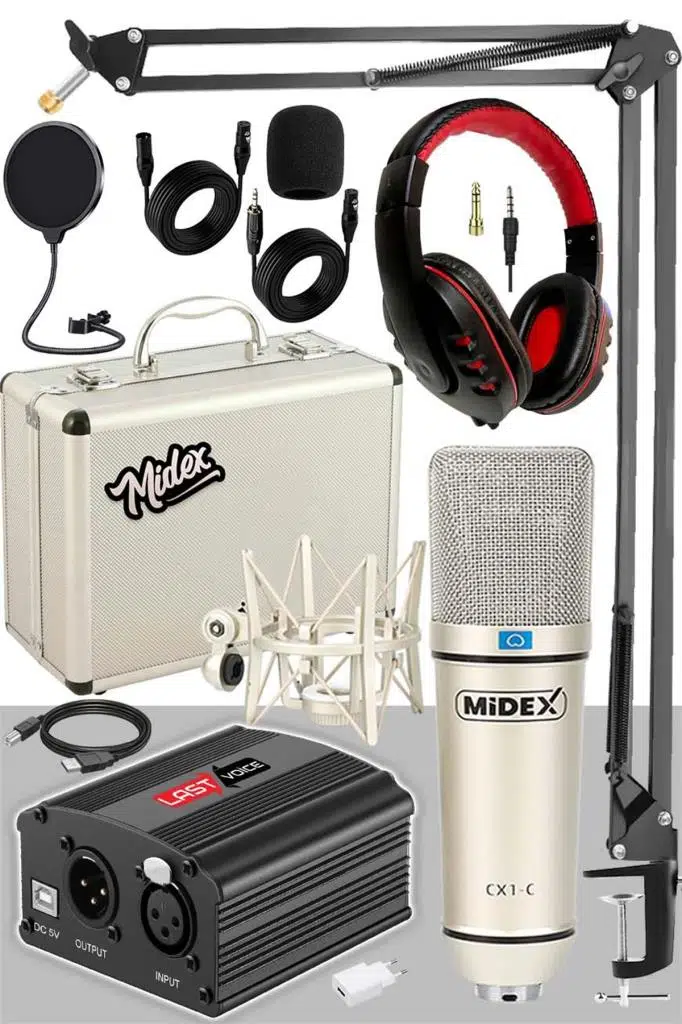 Midex CX1-C Mikrofon Phantom Power Kulaklık Stand Shock Mount Filtre Paketi Midex CX1-C Mikrofon Phantom Power Kulaklık Stand Shock Mount Filtre Paketi