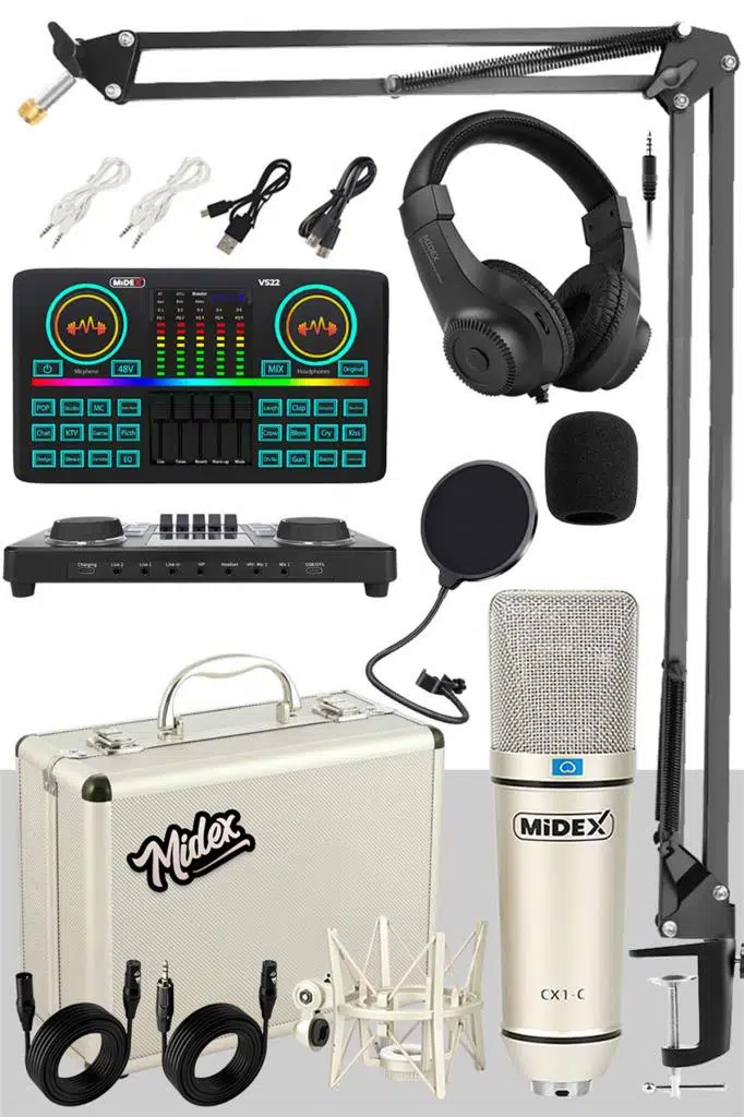 Midex CX1 Effective Set Efektli Ses Kartı Mikrofon Kulaklık Stand Kayıt Canlı Yayın Seti (PC ve Telefon) Midex CX1 Effective Set Efektli Ses Kartı Mikrofon Kulaklık Stand Kayıt Canlı Yayın Seti (PC ve Telefon)