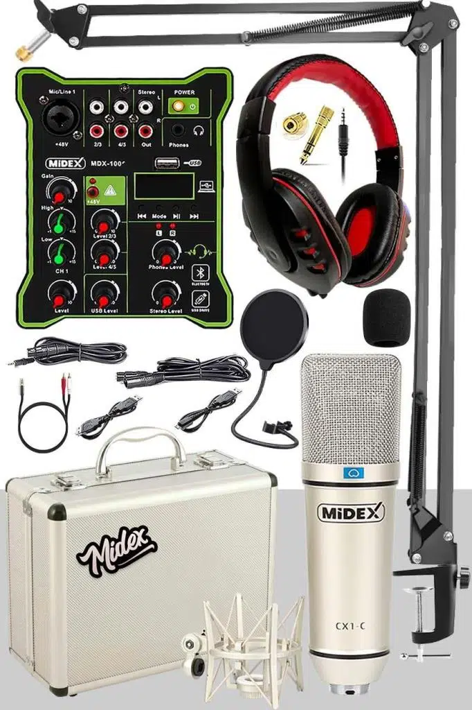 Midex CX1 Functional Paket-4 Stüdyo Mikrofon Ses Kartlı Mikser Kulaklık Stand Midex CX1 Functional Paket-4 Stüdyo Mikrofon Ses Kartlı Mikser Kulaklık Stand