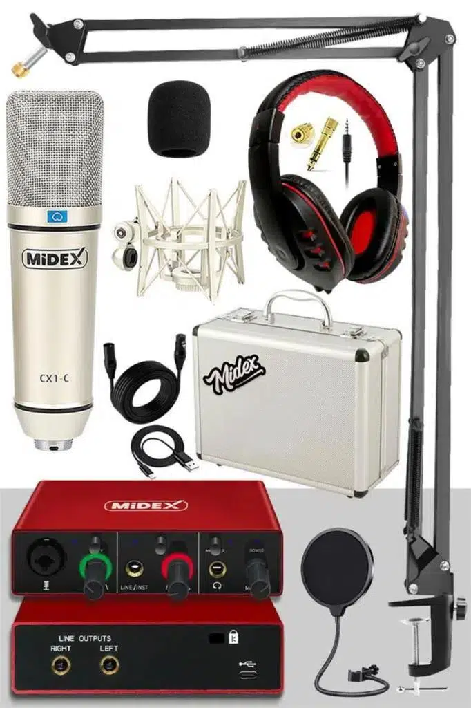Midex CX1 Mikrofon + GLX-500 PRO Ses Kartı + RS-30 Stereo Kulaklık Kayıt Ekipmanı Midex CX1 Mikrofon + GLX-500 PRO Ses Kartı + RS-30 Stereo Kulaklık Kayıt Ekipmanı