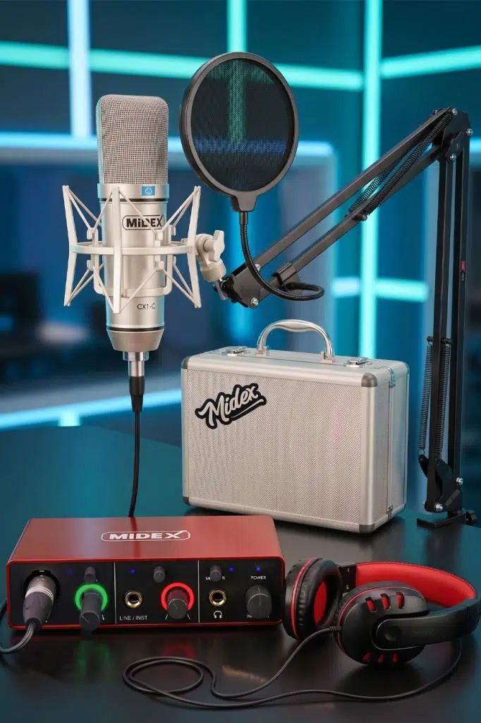 Midex CX1 Mikrofon + GLX-500 PRO Stüdyo Ses Kartı Seti Midex CX1 Mikrofon + GLX-500 PRO Stüdyo Ses Kartı Seti