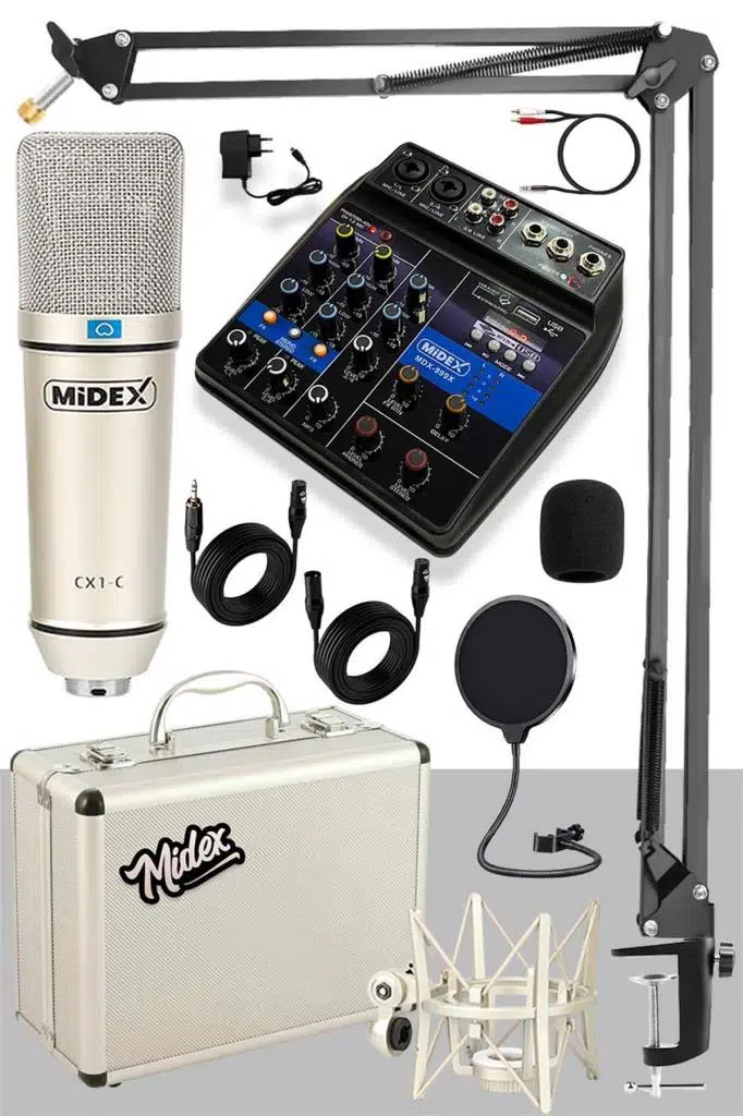 Midex CX1 Mixer Set Condenser Mikrofon Ses Kartlı Mikser + Stand + Filtre Midex CX1 Mixer Set Condenser Mikrofon Ses Kartlı Mikser + Stand + Filtre