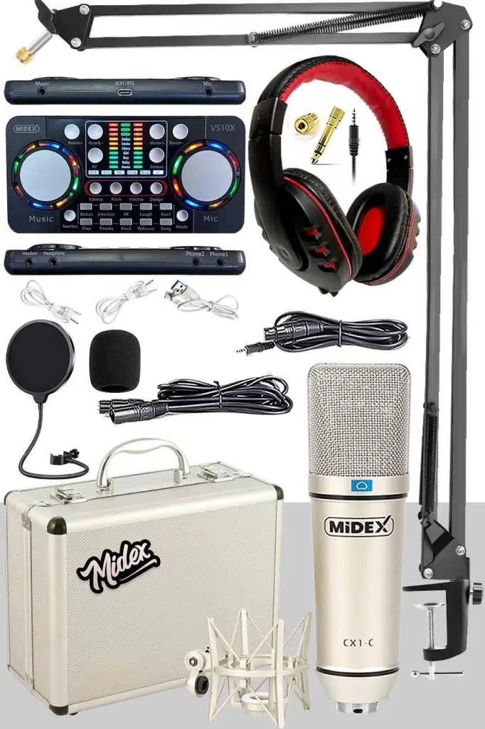 Midex CX1 Persuasive Paket-5 Stüdyo Mikrofon Ses Kartı Kulaklık Stand (Kayıt ve Canlı Yayın) Midex CX1 Persuasive Paket-5 Stüdyo Mikrofon Ses Kartı Kulaklık Stand (Kayıt ve Canlı Yayın)