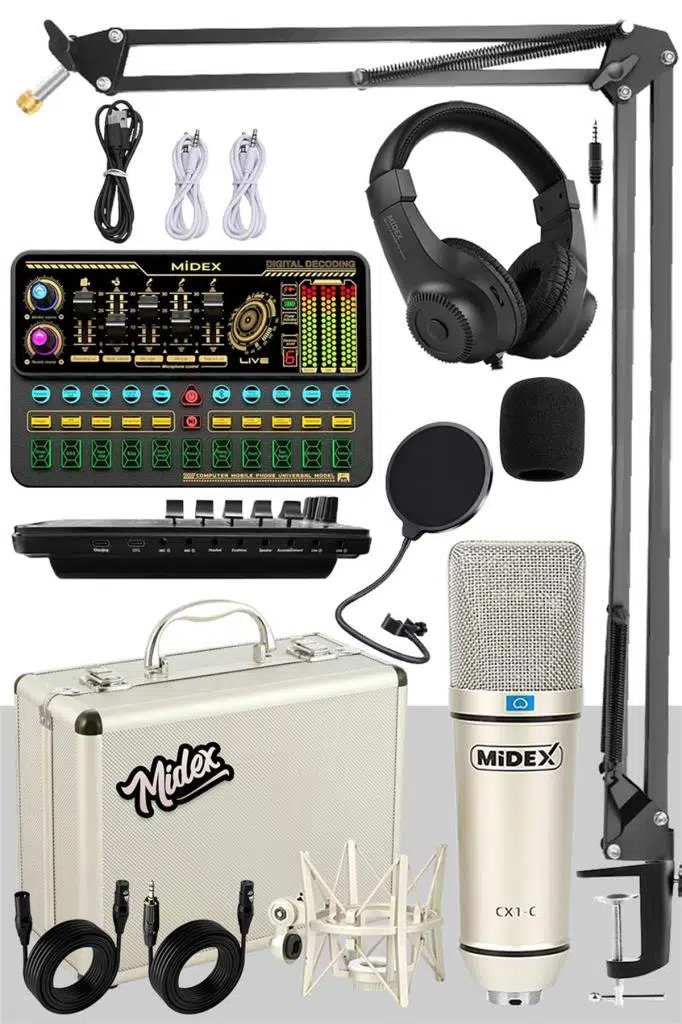 Midex CX1 Platinium Set Efektli Ses Kartı Mikrofon Stand Kayıt Canlı Yayın Seti Midex CX1 Platinium Set Efektli Ses Kartı Mikrofon Stand Kayıt Canlı Yayın Seti