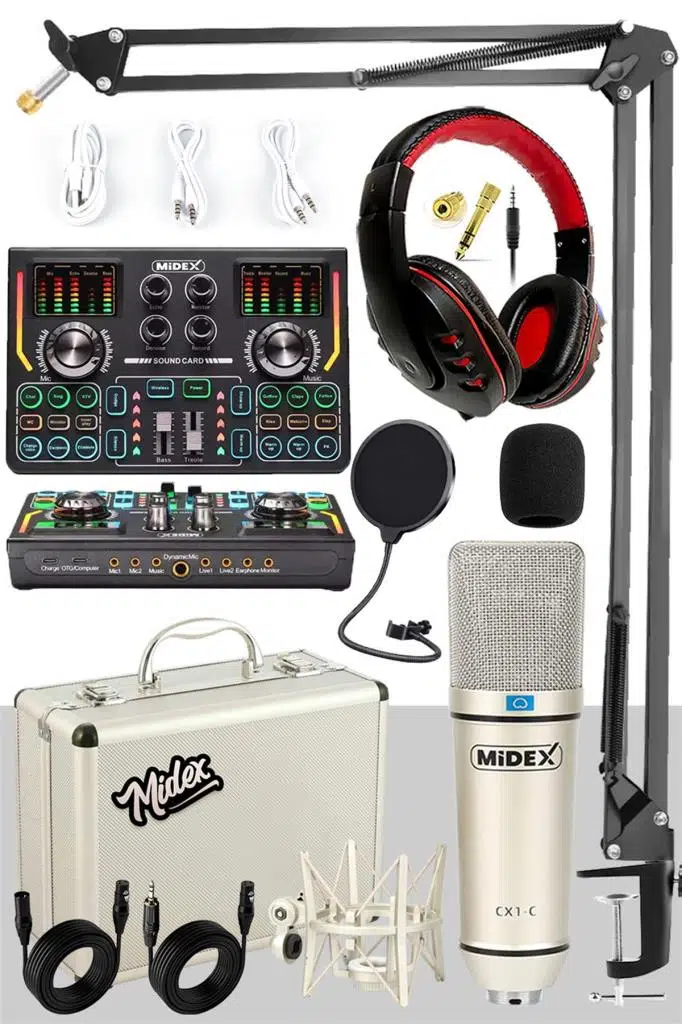 Midex CX1 Titanium Set Efektli Ses Kartı Mikrofon Kulaklık Stand Kayıt Canlı Yayın (PC ve Telefon) Midex CX1 Titanium Set Efektli Ses Kartı Mikrofon Kulaklık Stand Kayıt Canlı Yayın (PC ve Telefon)