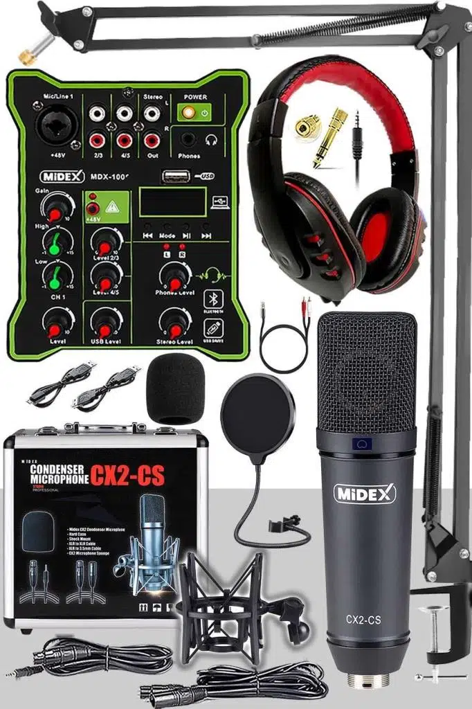 Midex CX2 Functional Paket-5 Stüdyo Mikrofon Ses Kartlı Mikser Kulaklık Stand Midex CX2 Functional Paket-5 Stüdyo Mikrofon Ses Kartlı Mikser Kulaklık Stand