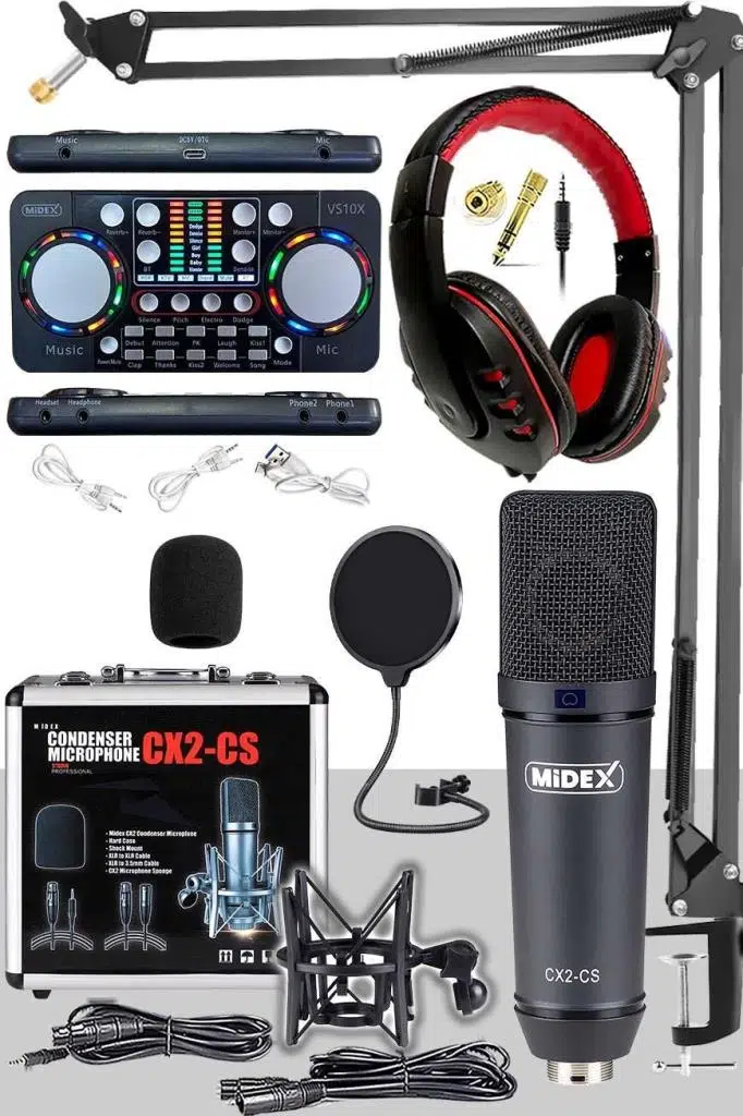 Midex CX2 Persuasive Paket-6 Stüdyo Mikrofon Ses Kartı Kulaklık Stand (Kayıt ve Canlı Yayın) Midex CX2 Persuasive Paket-6 Stüdyo Mikrofon Ses Kartı Kulaklık Stand (Kayıt ve Canlı Yayın)