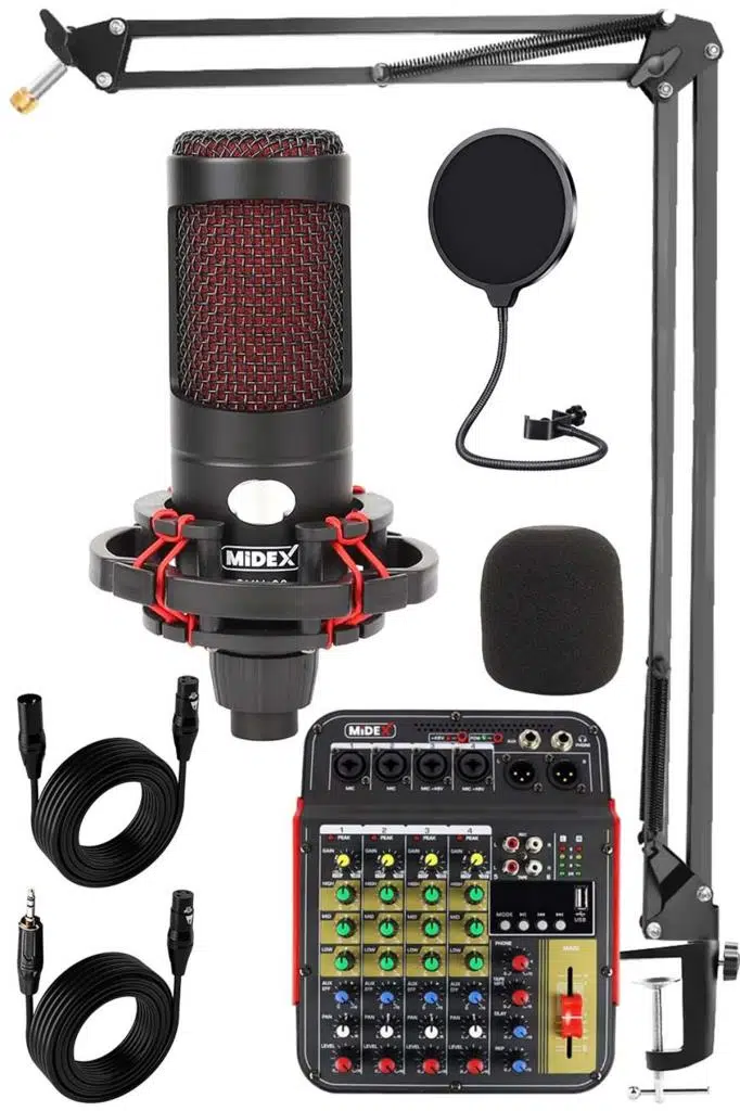 Midex CXN-30 Paket-5 5 Kanal Stüdyo Kayıt Mikserli Condenser Mikrofon Stand Seti Midex CXN-30 Paket-5 5 Kanal Stüdyo Kayıt Mikserli Condenser Mikrofon Stand Seti