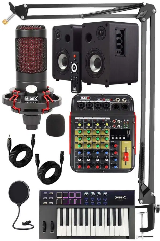 Midex CXN-30 Paket-7 Midi Klavye 5 Kanal Stüdyo Kayıt Mikserli Referans Monitörlü Condenser Mikrofon Seti Midex CXN-30 Paket-7 Midi Klavye 5 Kanal Stüdyo Kayıt Mikserli Referans Monitörlü Condenser Mikrofon Seti