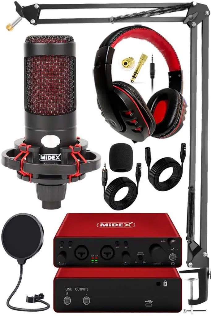 Midex CXN-30 Paket-9 GLX-800 Profesyonel Ses Kartlı Condenser Mikrofon Stand Kulaklık Seti Midex CXN-30 Paket-9 GLX-800 Profesyonel Ses Kartlı Condenser Mikrofon Stand Kulaklık Seti