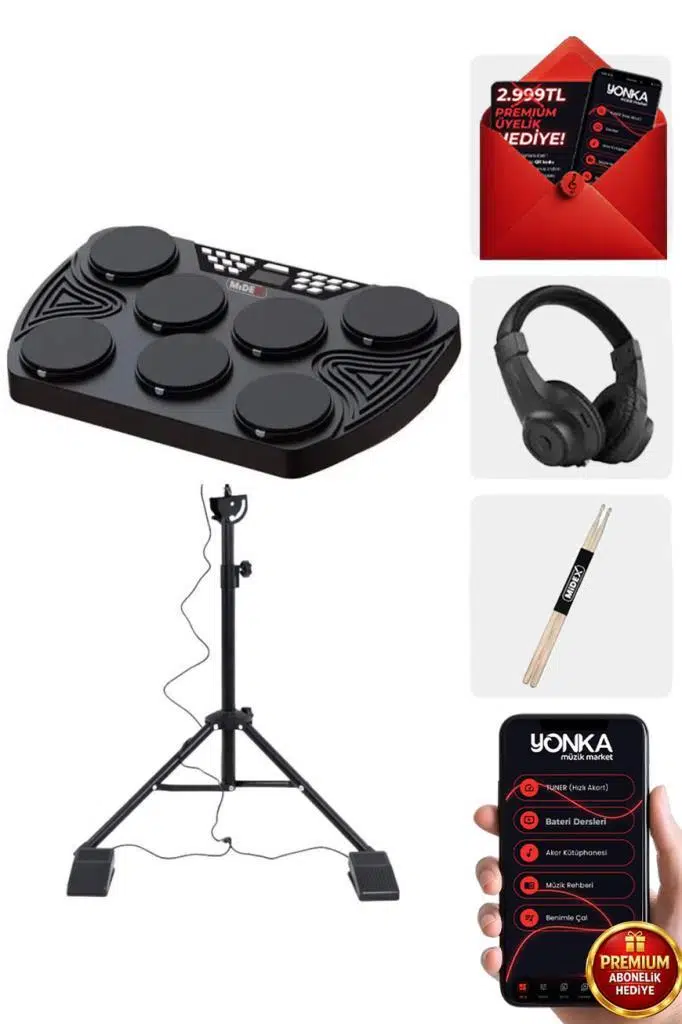 Midex DDX-105ST Profesyonel Standlı Dijital Davul Şarjlı Elektronik Bateri Bluetooth (Davul Stand Kulaklık Baget) Midex DDX-105ST Profesyonel Standlı Dijital Davul Şarjlı Elektronik Bateri Bluetooth (Davul Stand Kulaklık Baget)