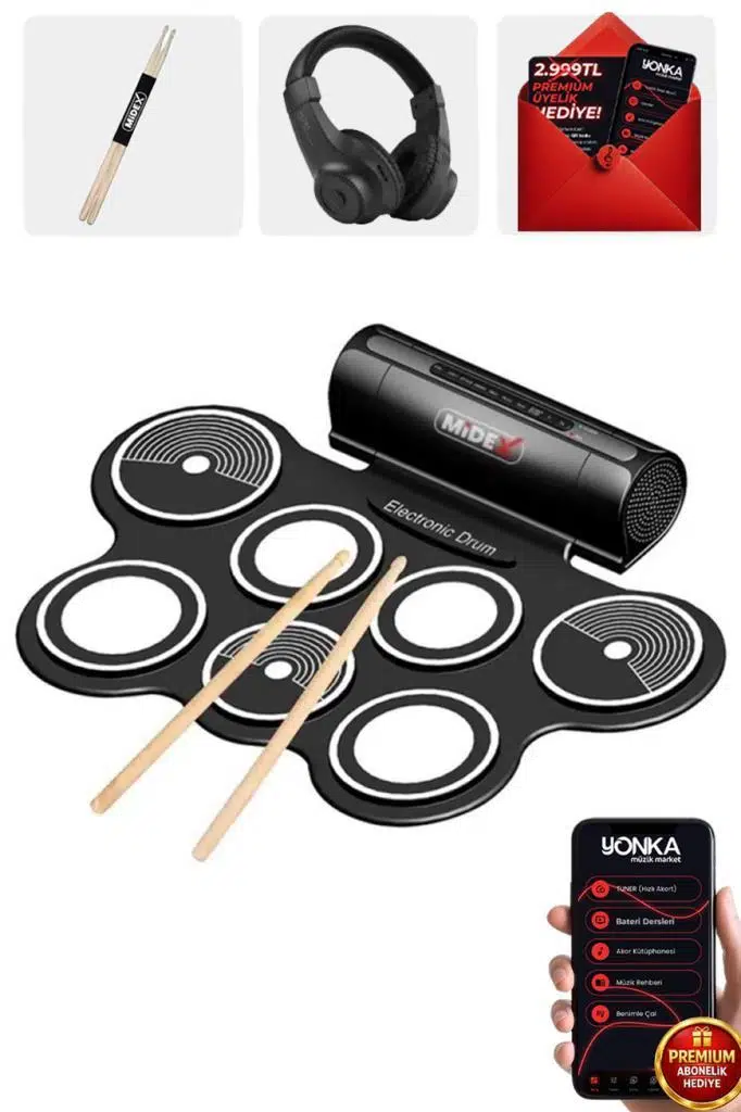 Midex DDX-70 Dijital Davul 7 Ped 2 Ayak Pedalı (Kulaklık Çubuklar Adaptör Full Set)