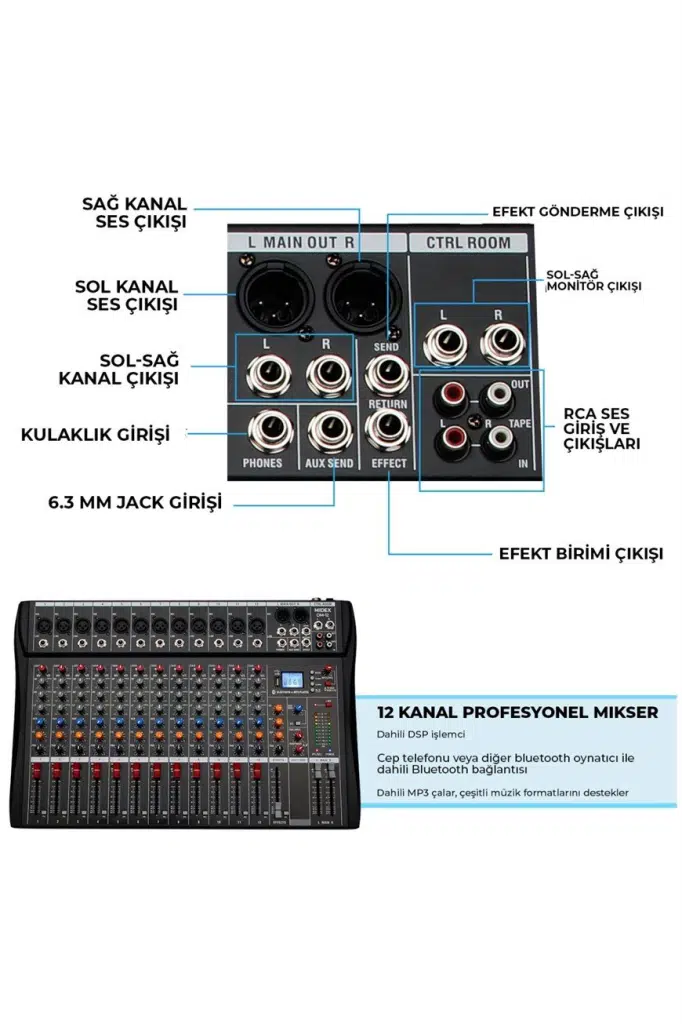 Midex Deck Mikser 12 Kanal Ses Mikseri (DM-12)