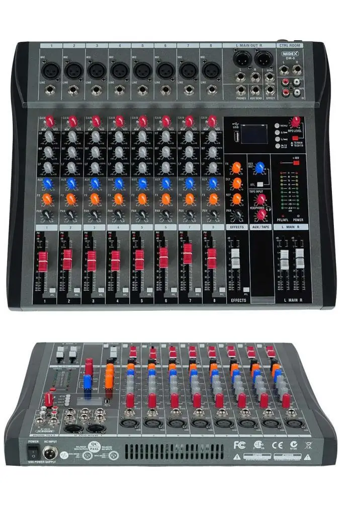 Midex DM-8 Ses Mikseri 8 Kanal 99 DSP Efekt Aux Deck Mixer USB Kayıt Bluetooth