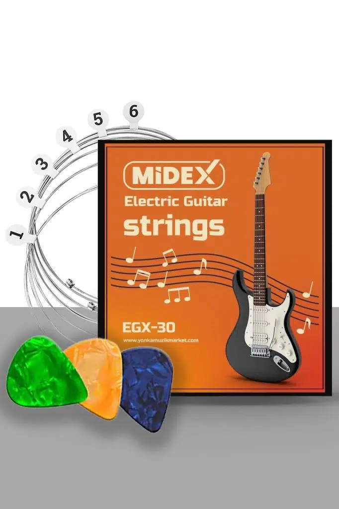 Midex EGX-30 Elektro Gitar Teli Takımı ve Pena Seti Midex EGX-30 Elektro Gitar Teli Takımı ve Pena Seti