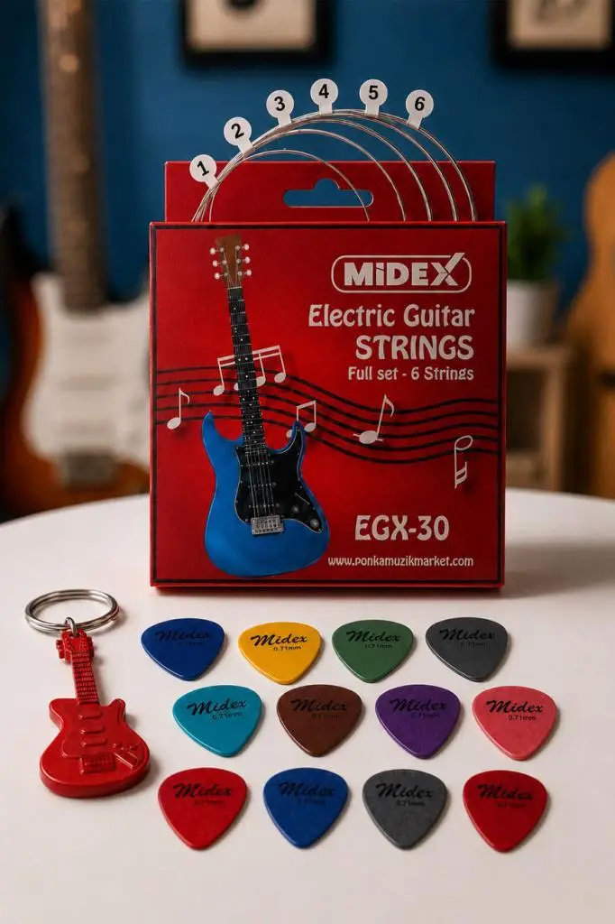 Midex EGX-30 Elektro Gitar Teli Takımı ve Pena Seti