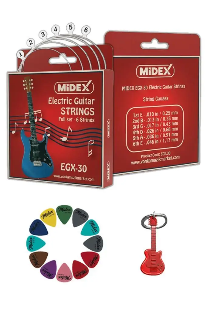 Midex EGX-30 Elektro Gitar Teli Takımı ve Pena Seti