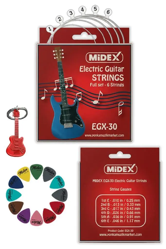 Midex EGX-30 Elektro Gitar Teli Takımı ve Pena Seti