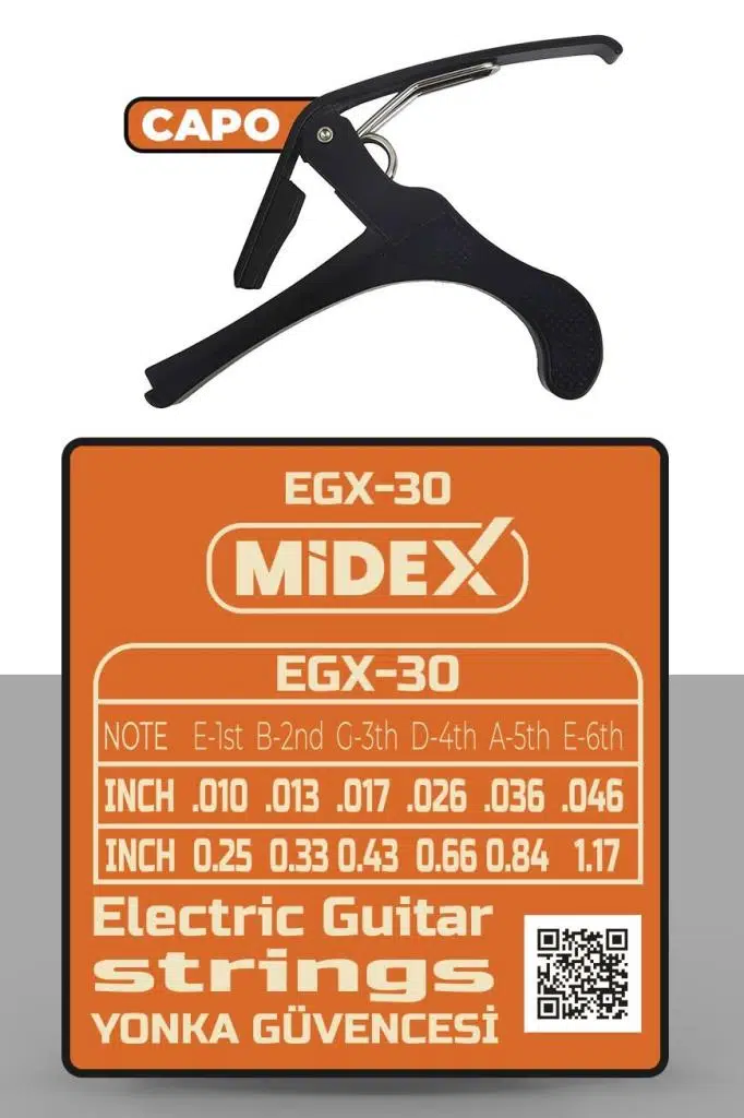 Midex EGX-30C Elektro Gitar Teli Takımı Pena ve Kapo (Capo) Seti