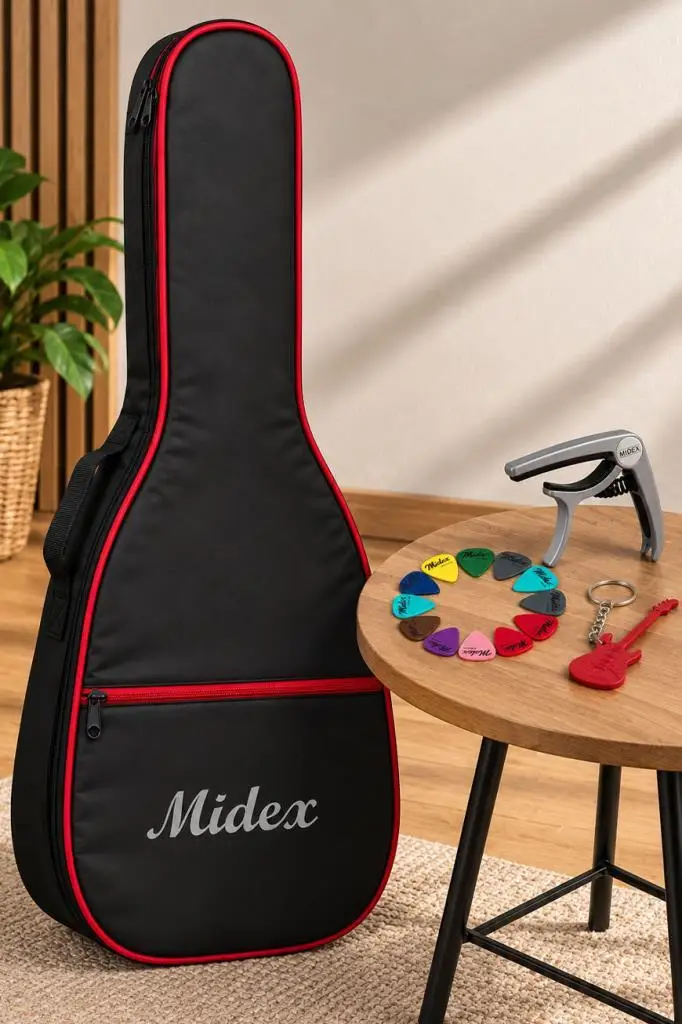 Midex ESH-043 Klasik Gitar Çantası Kaliteli Siyah Kırmızı Kılıf