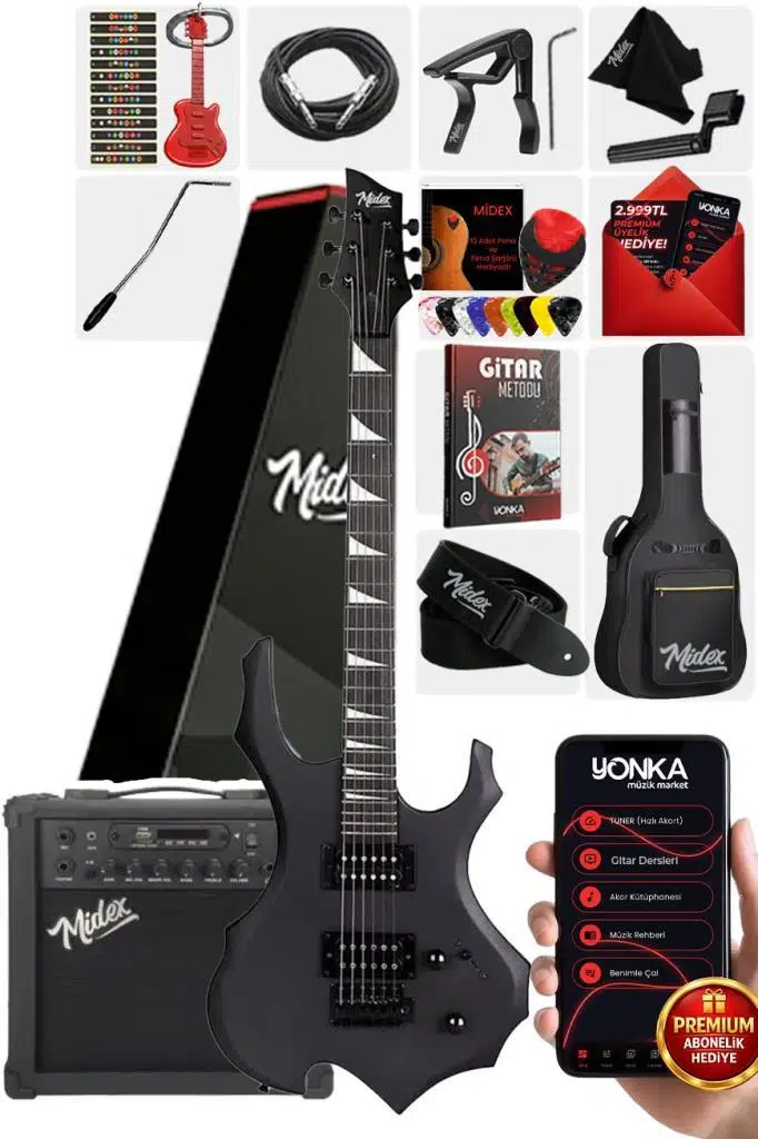 Midex Force-AMP25 Üst Seviye 25 Watt Amfili Elektro Gitar H-H Profesyonel Full Set Aksesuarlı Midex Force-AMP25 Üst Seviye 25 Watt Amfili Elektro Gitar H-H Profesyonel Full Set Aksesuarlı