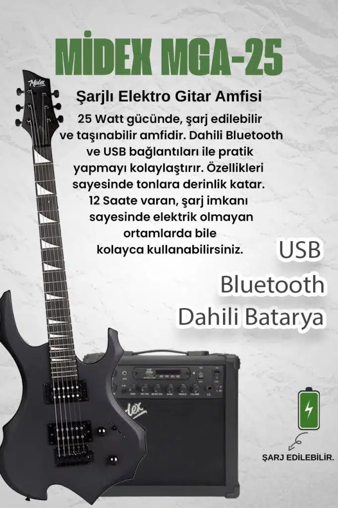 Midex Force-AMP25 Üst Seviye 25 Watt Amfili Elektro Gitar H-H Profesyonel Full Set Aksesuarlı Midex Force-AMP25 Üst Seviye 25 Watt Amfili Elektro Gitar H-H Profesyonel Full Set Aksesuarlı