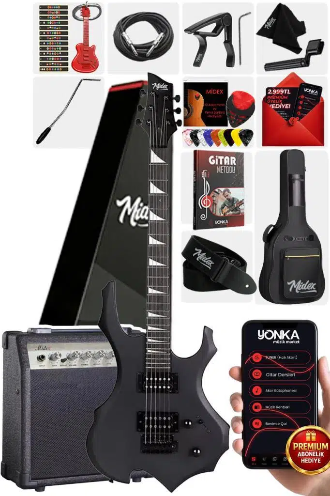 Midex Force-AMP30 Üst Seviye 30 Watt Amfili Elektro Gitar H-H Profesyonel Full Set Aksesuarlı