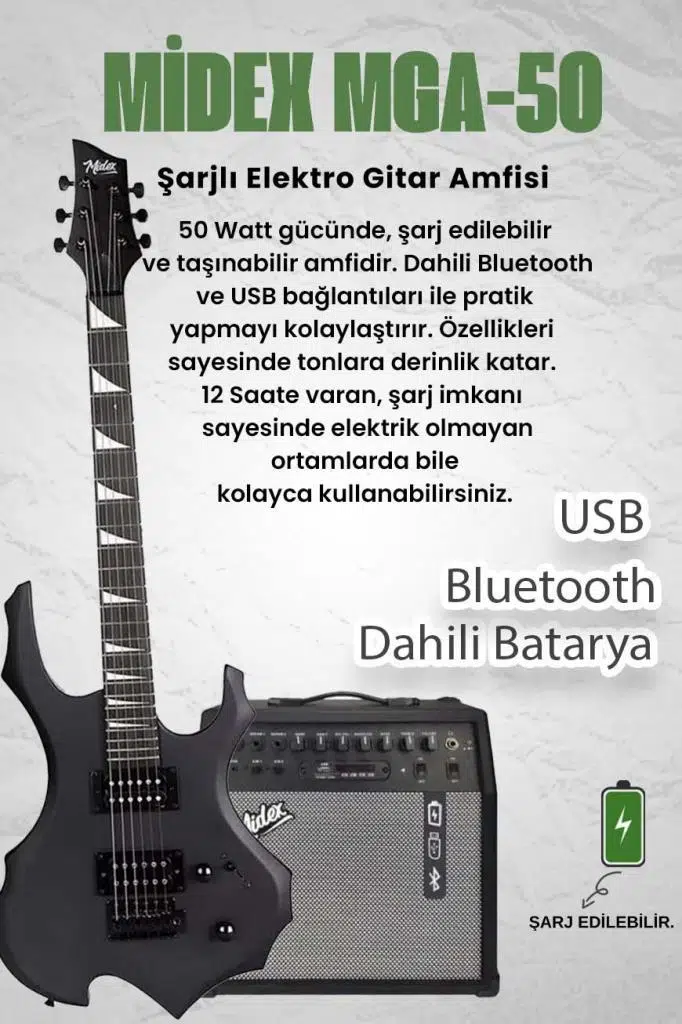 Midex Force-AMP50 Üst Seviye 50 Watt Amfili Elektro Gitar H-H Profesyonel Full Set Aksesuarlı Midex Force-AMP50 Üst Seviye 50 Watt Amfili Elektro Gitar H-H Profesyonel Full Set Aksesuarlı