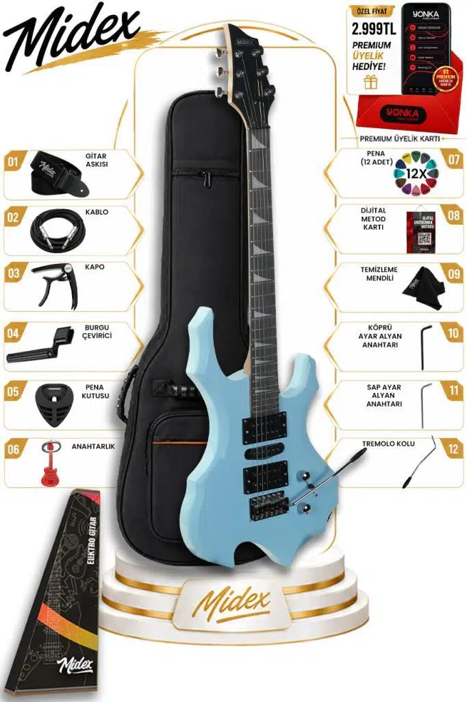Midex Force-LTB Profesyonel Axel Kasa HSH Elektro Gitar Seti Turkuaz Midex Force-LTB Profesyonel Axel Kasa HSH Elektro Gitar Seti Turkuaz