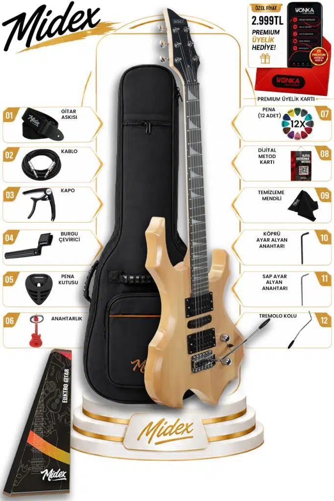 Midex Force-NT Profesyonel Axel Kasa HSH Elektro Gitar Seti Natural Midex Force-NT Profesyonel Axel Kasa HSH Elektro Gitar Seti Natural