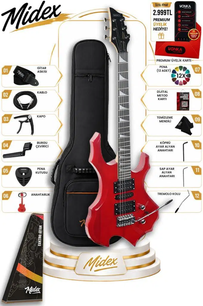 Midex Force-RD Profesyonel Axel Kasa HSH Elektro Gitar Seti Kırmızı Midex Force-RD Profesyonel Axel Kasa HSH Elektro Gitar Seti Kırmızı