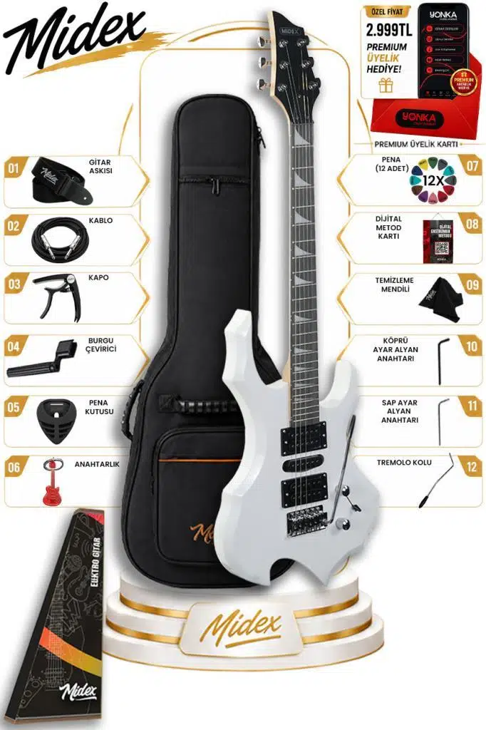 Midex Force-WH Profesyonel Axel Kasa HSH Elektro Gitar Seti Beyaz Midex Force-WH Profesyonel Axel Kasa HSH Elektro Gitar Seti Beyaz