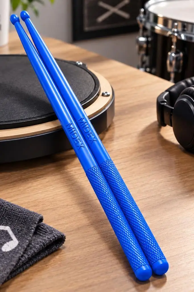 Midex GFK-801BL 5A Bateri Baget Kırılmaz Polyemid Mavi Renk Davul Bageti 5A Drumsticks